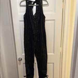 La Blanca Black and Gold Halter Jumpsuit